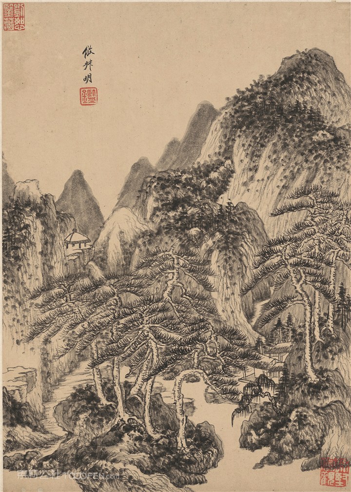 明代画家王鉴仿叔明仿古山水图国画图片 第1页