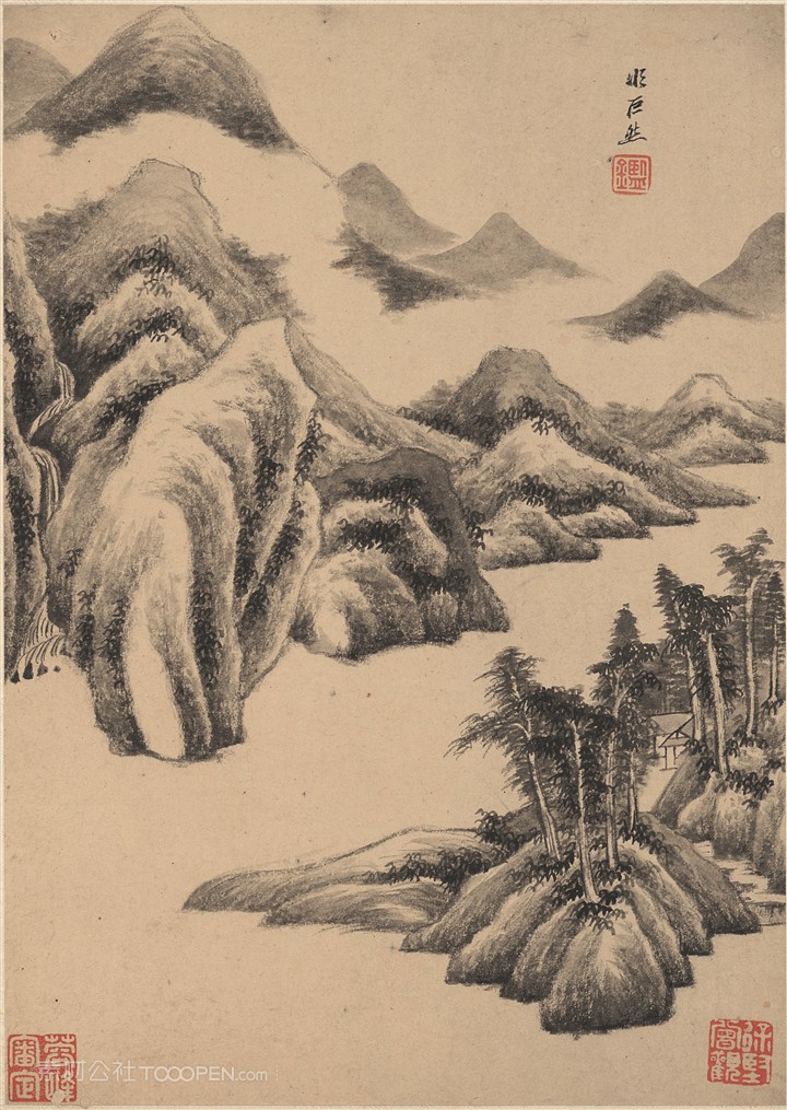 明代画家王鉴仿巨然仿古山水国画图片 第1页