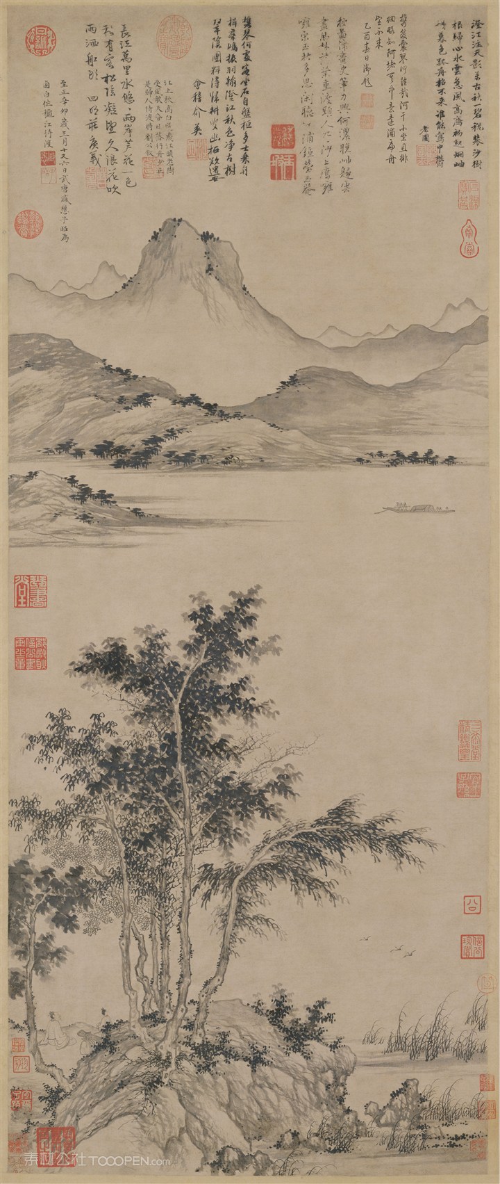 元代画家盛懋作品秋江待渡图国画图片 第1页