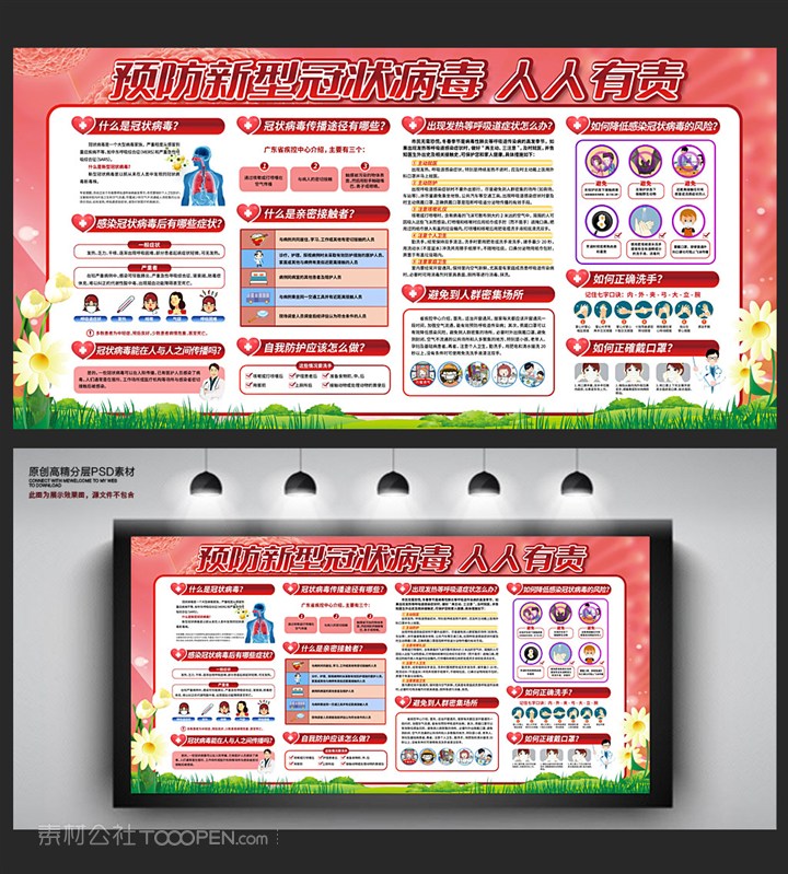 预防新型冠状病毒人人有责宣传栏校园企业社区医院预防病毒科普戴口罩宣传画展板设计 第1页
